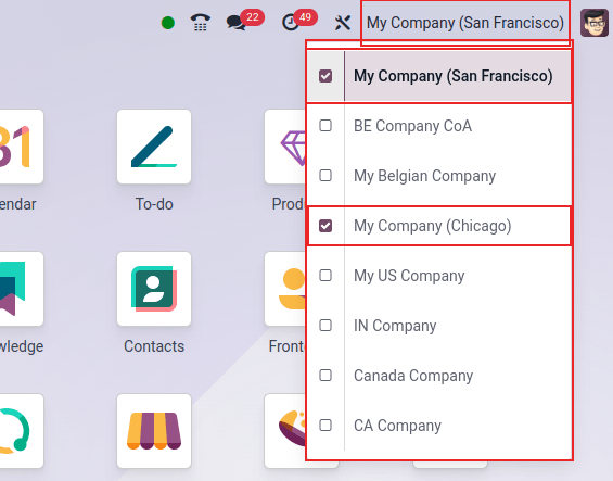 View of the companies menu through the main dashboard in ViableView.