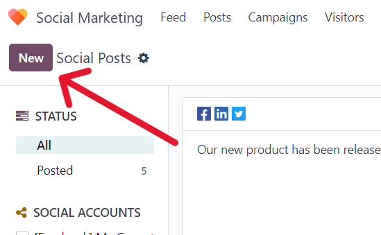 New button on the Social Posts page in the ViableView Social Marketing application.