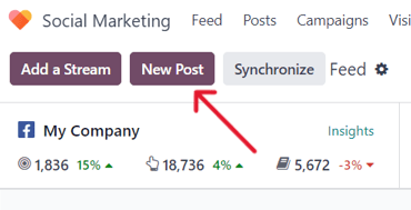 New Post button on the main dashboard of the ViableView Social Marketing application.