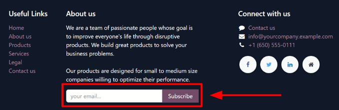 Sample of how a newsletter block appears on an ViableView Website.