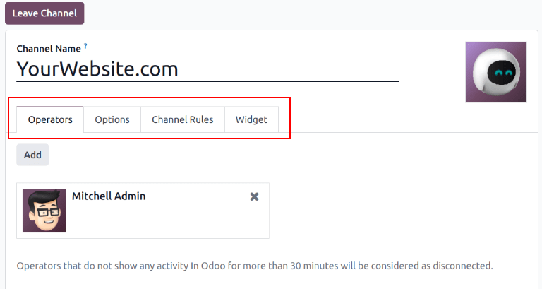View of a live chat channel form for ViableView Live Chat.