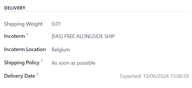 The Delivery section of the Other Info tab of a quotation form in ViableView Sales.