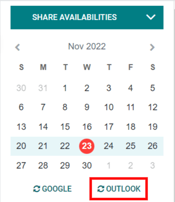 The "Outlook" sync button in ViableView Calendar.