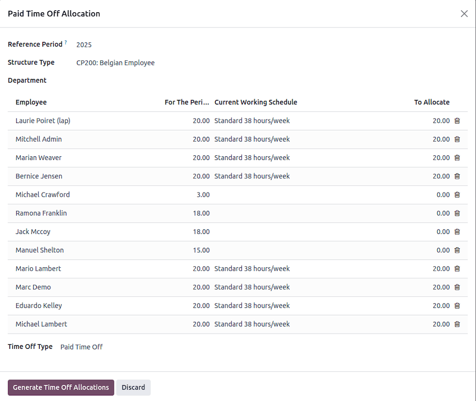 Paid Time Off Allocation Wizard.