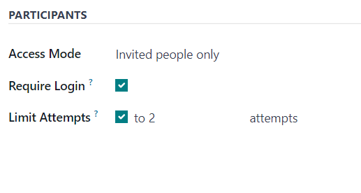 The Participants section of the Options tab on a survey form in ViableView Surveys.