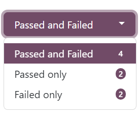 The 'Passed and Failed' drop-down menu on the 'See results' page of the ViableView Surveys app.