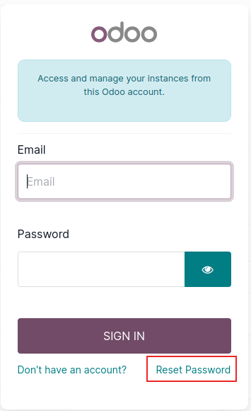 Login screen on ViableView.com with the password reset option highlighted.