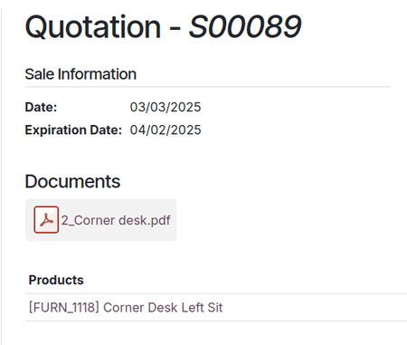 Sample of an uploaded pdf with the on quote option chosen in ViableView Sales.
