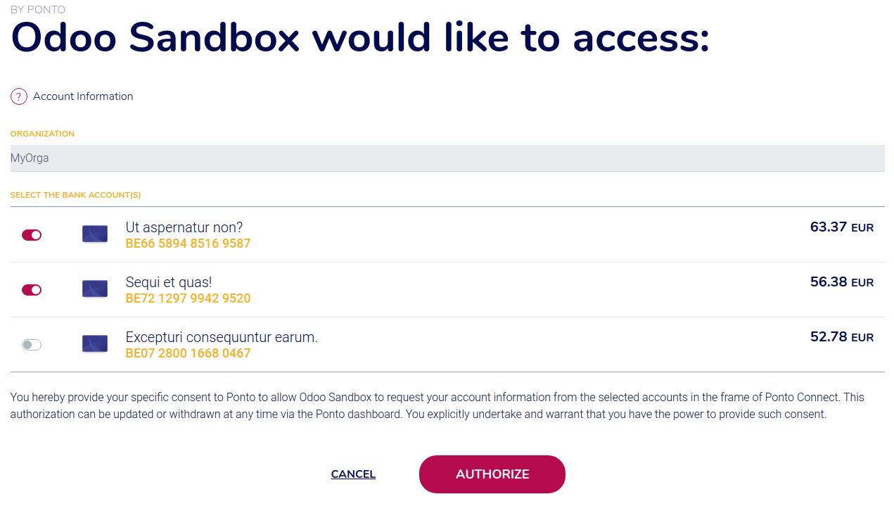 Selection of the accounts you wish to synchronize with ViableView.