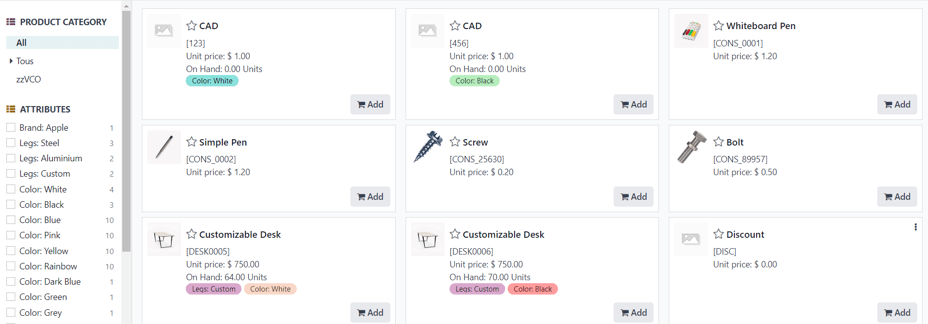 A product catalog accessible via a quotation in the ViableView Sales application.