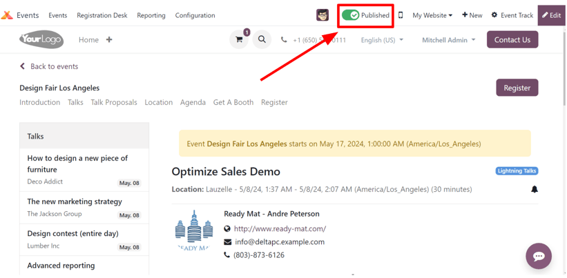 The track-related event submenu options on an event website built with ViableView Events.