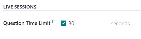 The Live Session question time limit option for questions in the ViableView Surveys application.