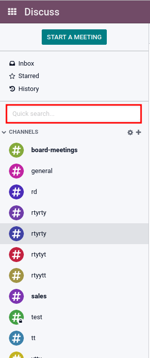 View of the Discuss' sidebar emphasizing the quick search bar in ViableView Discuss.