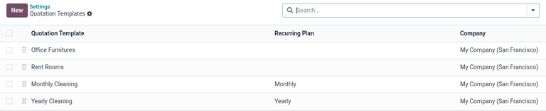 Quotation templates page in the ViableView Sales application.