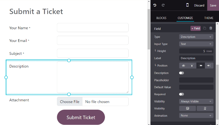 View of the unpublished website form to submit a ticket for ViableView Helpdesk.