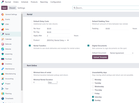 How the Settings page appears in the ViableView Rental application.