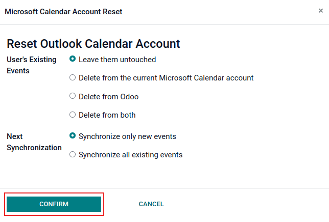 Outlook calendar reset options in ViableView.