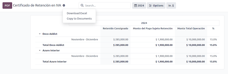 Certificado de Retención en IVA report in ViableView Accounting.