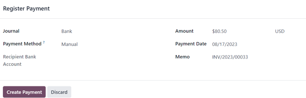 The second register payment pop-up form in ViableView sales.
