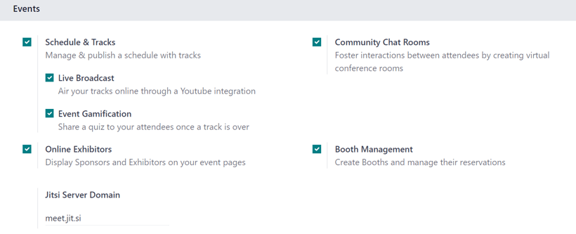 The Events section on the ViableView Events settings page in the ViableView Events application.