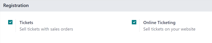 The Registration section in the ViableView Events settings page in the ViableView Events application.