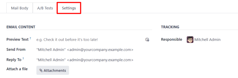 View of settings tab in ViableView Email Marketing app, without campaign setting activated.