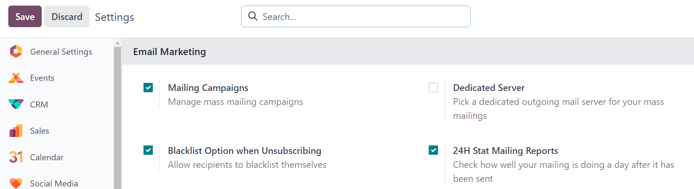 View of the Settings page in the ViableView Email Marketing application.