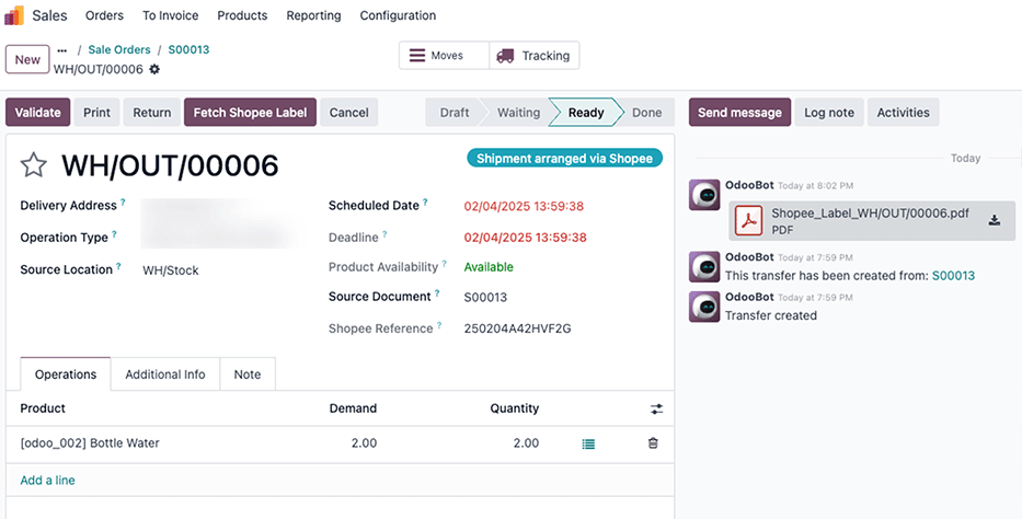 Stock move created for Shopee order in ViableView.