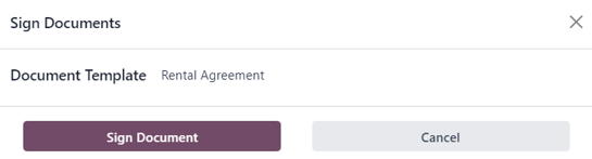 The Sign Documents pop-up window that appears in the ViableView Rental application.