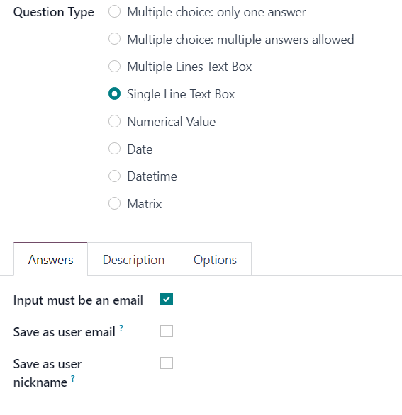 The Single Line Text box question type answers tab in ViableView Surveys.