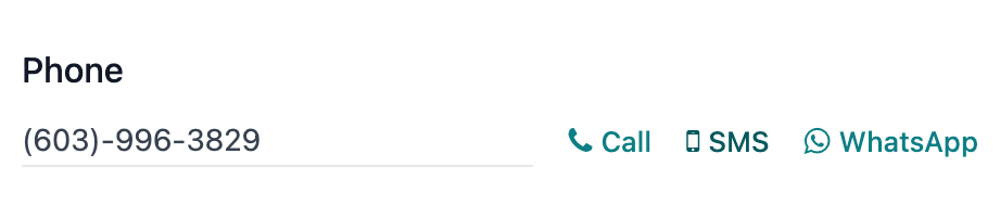 The SMS icon on a typical contact information form located within an ViableView database.