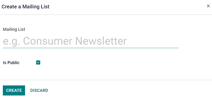 View of the mailing list pop-up window in ViableView SMS Marketing.