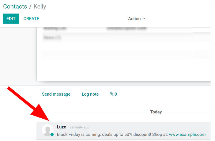 View of what the chatter looks like in the ViableView Contacts app.