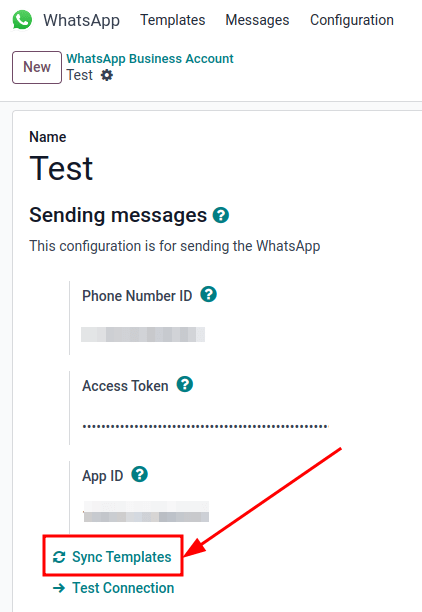 Syncing Meta WhatsApp templates to the ViableView database, with the 'Sync Templates' highlighted.