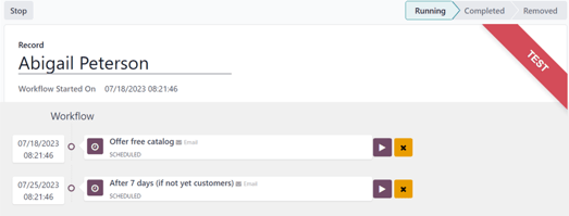 Test screen in ViableView Marketing Automation.