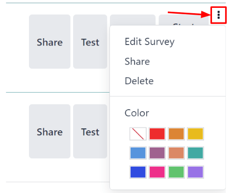 The three-dot drop-down menu of options that appears on the ViableView Surveys dashboard.