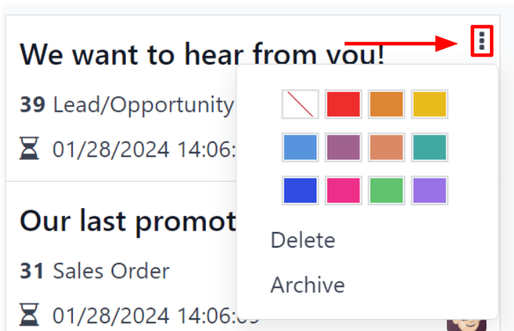 View of the three-dot drop-down menu on the ViableView Email Marketing dashboard.