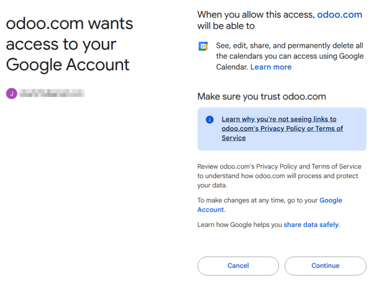 Give ViableView permission to access Google Calendar.