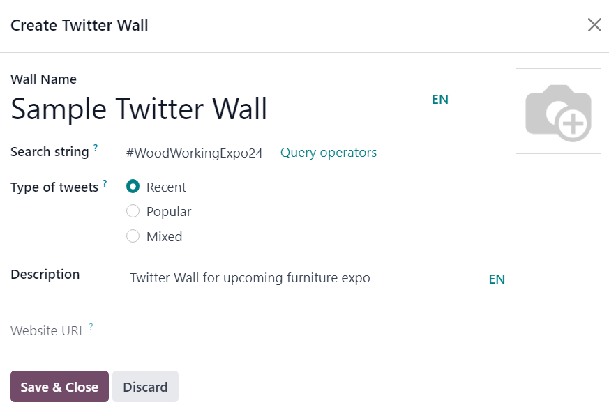 The Twitter Wall pop-up window in the ViableView Events application.