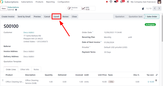 Upsell button for subscription sales orders with ViableView Subscriptions.