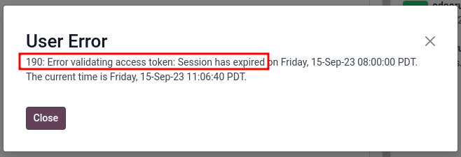 User error populated in ViableView when token expires.