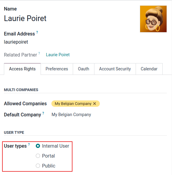 View of a user's form in developer mode emphasizing the user type field in ViableView.