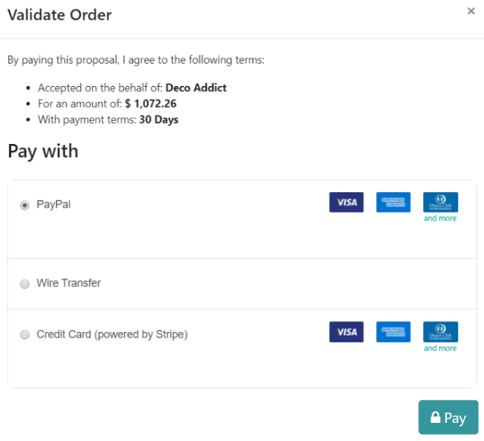 How to register a payment on a validate order pop-up window in ViableView Sales.