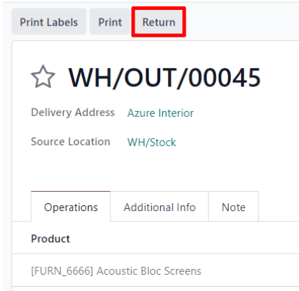 A validated delivery order with a highlighted Return button in ViableView Sales.