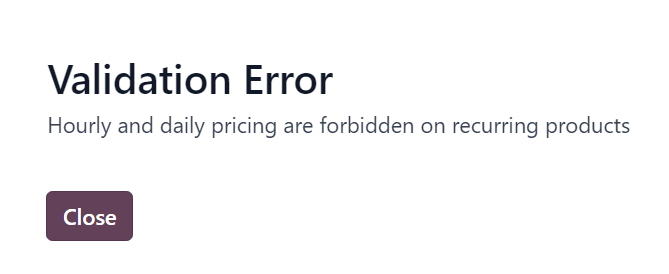 The validation error pop-up window that appears in ViableView Subscriptions.