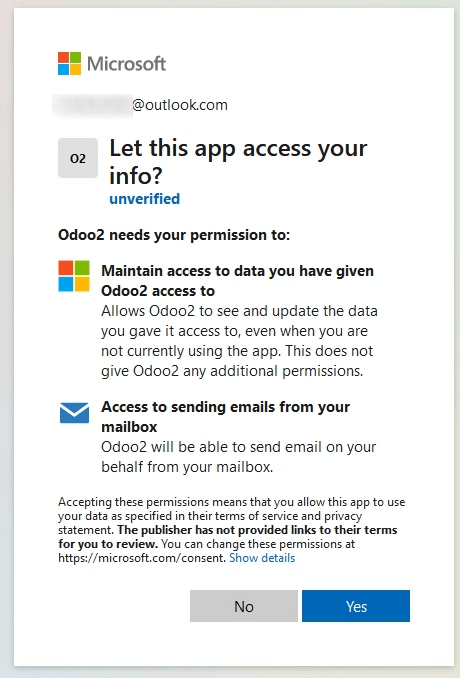 Permission page to grant access between newly created app and ViableView.