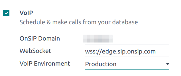VoIP configuration settings in ViableView Settings app.